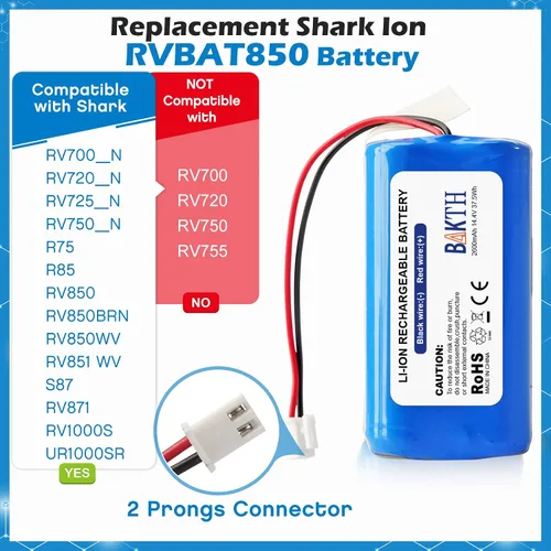 Vista 2 de BAKTH Batería de repuesto RVBAT850 de 14.4V 2600mAh para Shark Ion R75, R85, RV761, RV850C, RV851WV, RV871, RV1000S, RV1100VL, RV1001AE, UR1000SR