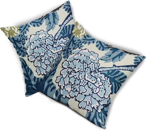 Vista 2 de Sweetshow Juego de 2 fundas de almohada florales de color azul marino de 16 x 16 pulgadas, fundas de almohada cuadradas de lino con estampado