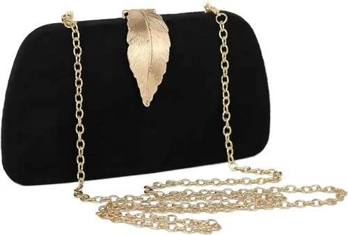 Vista 8 de Milisente Bolso de mano para mujer, de ante suave y sólido, bolso de mano de noche, bolso de hombro con cierre de hojas metálicas