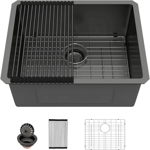 Vista 29 de Sarlai Gold Fregadero de Cocina Empotrado - Fregadero de Cocina de 28 Pulgadas Empotrado de Acero Inoxidable Dorado Tazón Individual de 28" x 19