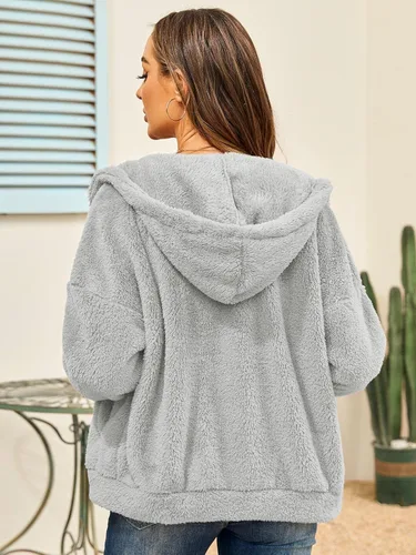 Vista 6 de GAMISOTE Chaqueta de forro polar mullido con cremallera para mujer, sudadera cálida de invierno de gran