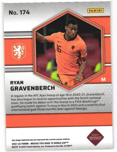 Vista 2 de RYAN GRAVENBERCH 2021-22 Panini Mosaic Camino a la Copa Mundial de la FIFA Qatar 2022#174 Tarjeta de fútbol Países Bajos Bayern Múnich