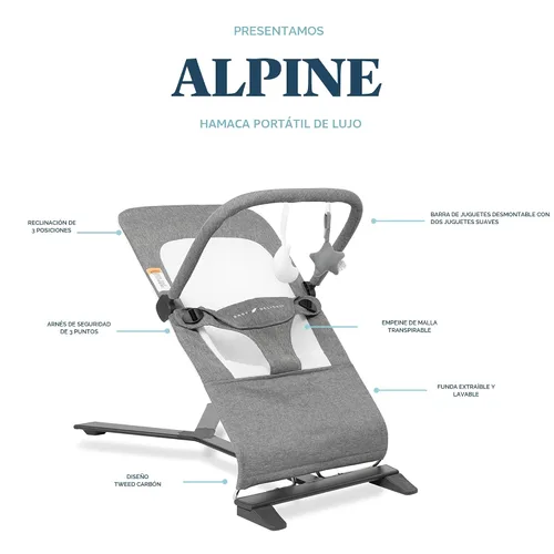Vista 3 de Mecedora portátil Baby Delight Alpine Deluxe Para bebés 0 – 6 meses Paño color carbón