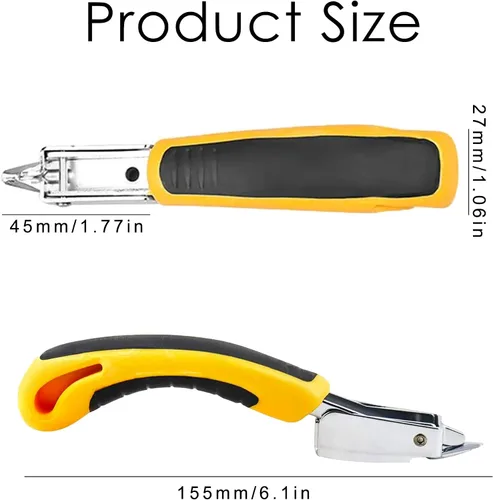Vista 3 de Extractor de grapas resistente (paquete de 2, amarillo) Herramienta de tapicería con mango ergonómico, removedor de grapas industriales