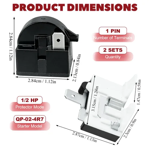 Vista 2 de Kit de relé y sobrecarga para compresor de refrigerador, 2 juegos de arrancadores de refrigerador QP2-4R7 4.7 ohmios 1 pin para refrigerador, relés