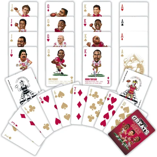 Vista 2 de MasterPieces Juegos Familiares - Cartas de Juego NFL San Francisco 49ers All-Time Greats - Baraja de Cartas con Licencia Oficial para Adultos, Niños