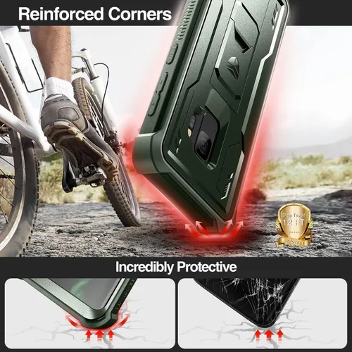 Vista 3 de Dexnor Funda para Samsung Galaxy S9, [Protector de pantalla y soporte integrados] Protección de grado militar resistente a prueba de golpes