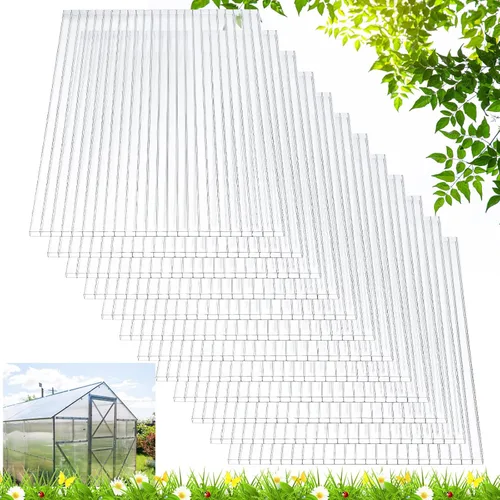 Vista 8 de Tatuo Paquete de 6 paneles de policarbonato para invernadero de 6 x 2 x 0.24 pulgadas, paneles de techo de doble pared, impermeables, con protección