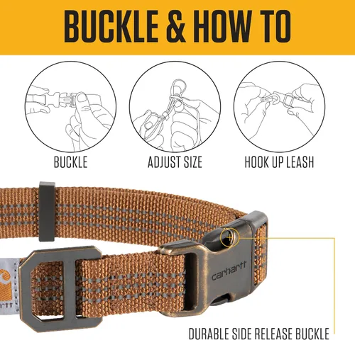 Vista 3 de Carhartt Collares de cincha totalmente ajustables de nylon para perros, costuras reflectantes para visibilidad, Mediana
