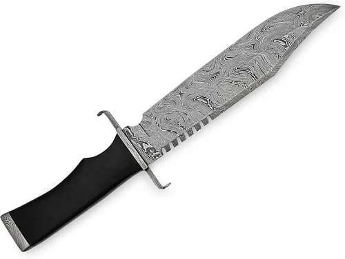 Vista 5 de SFG - Cuchillo Bowie de caza de hoja fija de 14 pulgadas, hoja de acero de Damasco, mango de micarta negro antideslizante, caza, camping, mochilero