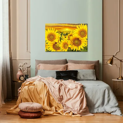 Vista 3 de DuoBaorom Pinturas de campo de girasol para pared, flores amarillas de sol en paisajes de amanecer, arte de girasol, decoración de pared