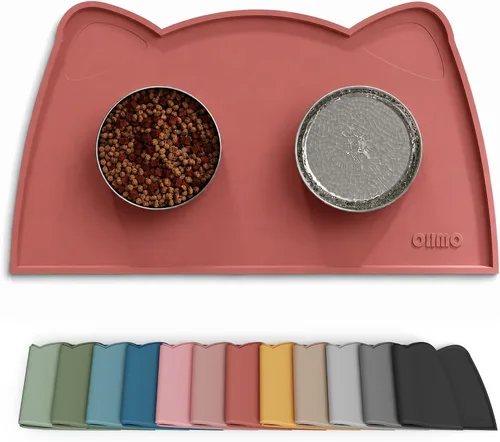 Vista 21 de OHMO - Tapete de silicona para comida para gatos, tapete de alimentación de mascotas para el piso, antideslizante e impermeable, bandeja para agua