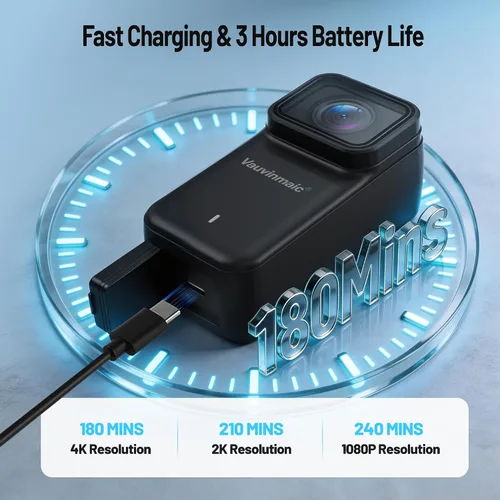 Vista 3 de Cámara corporal 4K con WiFi, cámara de acción POV para motociclismo, esquí, ciclismo, vlogging, deportes, cámara magnética portátil para grabación