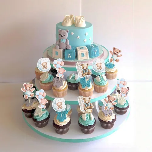 Vista 4 de Gyufise 32 Piezas Decoraciones para Cupcakes de Oso de Baby Shower Luna Oso Bebé Decoraciones de Pastel de Baby Shower Tema de Animales de la Selva