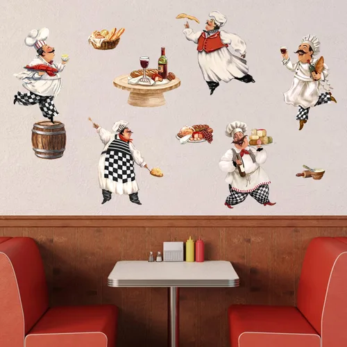 Vista 5 de Mfault Calcomanías de pared de chefs gordos italianos, divertidas