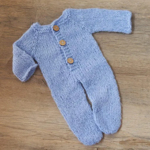 Vista 5 de Zeroest Conjunto de punto de ganchillo para sesión de fotos para niño recién nacido, gorro de oso con pies, mameluco con pies, para fotografía