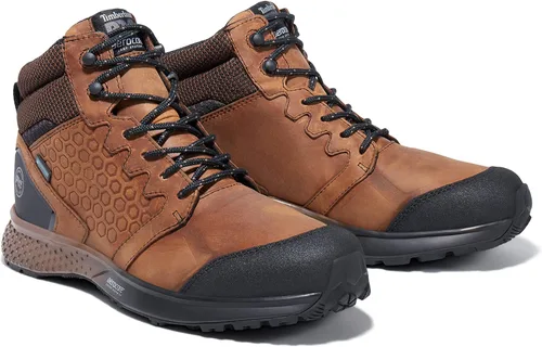 Vista 2 de Timberland PRO para hombre, bota de trabajo Reaxion Mid con puntera blanda Marrón/Negro