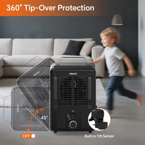 Vista 5 de Shinic Calentador Milkhouse de 1500 W, calentador utilitario Milkhouse con termostato ajustable, protección contra sobrecalentamiento y vuelco
