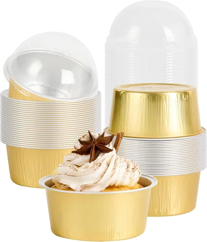 Vista 20 de Restaurantware Ramequines desechables de 4.2 onzas con tapas, 100 vasos desechables redondos de crema brulee, tapas de cúpula aptas para horno, Negro