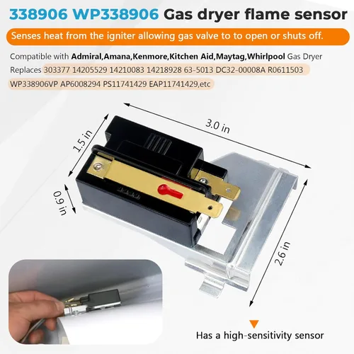 Vista 4 de Blutoget 338906 WP338906 Kit de reparación de sensor de llama para secadora 279311 279834 Bobinas solenoides de válvula de gas apto para secadores