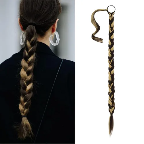 Vista 35 de Barsdar Extensión de 26 Pulgadas de Cola de Caballo Trenzada Larga con Banda Elástica - Extensiones de Cabello en Cola de Caballo Recta y Elegante
