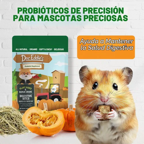 Vista 2 de DOC EDDIE'S Digestive Bites - Golosinas para animales pequeños a base de plantas para conejos, cobayas, hámsters, jerbos y más - Suplemento