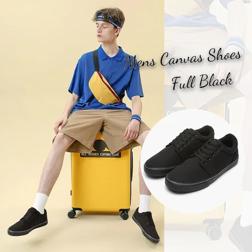 Vista 2 de BENPAO Zapatos casuales blancos para hombre, zapatillas de deporte de moda negras para hombres, zapatos de lona con cordones