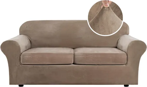 Vista 104 de H.VERSAILTEX - Funda elástica para sofá de 2 piezas, funda protectora de terciopelo, suave, con parte inferior elástica, con un ancho de hasta 49