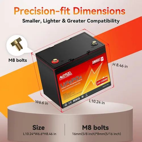 Vista 2 de Batería de litio LiFePO4 de 12 V 100 Ah con Bluetooth, BMS integrado, protección a baja temperatura, más de 5000 ciclos, celdas de batería