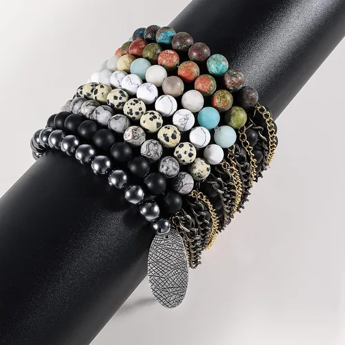 Vista 9 de Pulseras de piedra de lava natural de 0.315in para hombres, difusor de aceites esenciales de cristal curativo, pulsera de chakras, yoga, energía