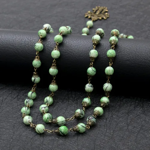 Vista 92 de KOMI Rosario de cuentas católicas para mujer, collar de cuentas de rosario con cruz de crucifijo, perlas de cristal, rosario, rosarios, católicos
