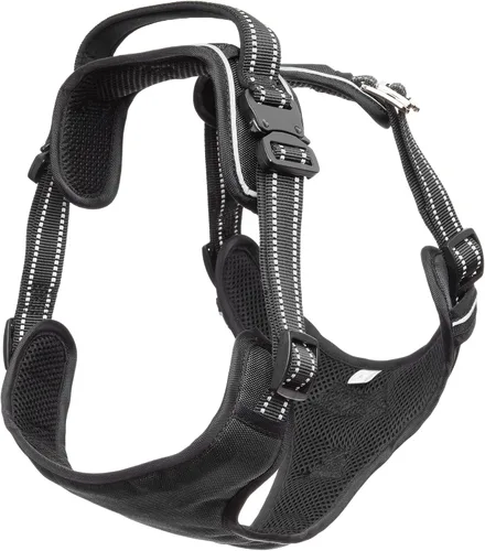 Vista 6 de Chaleco/arnés de cobertura completa ajustable de alta calidad para perros grandes (50-90 libras), clips de metal, mango acolchado, 2 clips