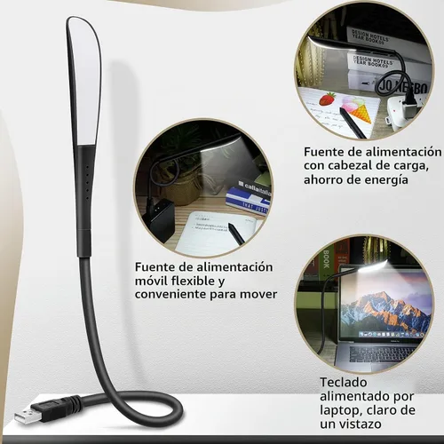 Vista 5 de 4 luces de lectura USB, lámpara USB flexible para laptop con cuentas LED y brillo ajustable de 3 niveles, interruptor táctil y flexible
