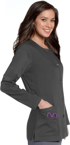 Vista 2 de Urbane womens 3 Pocket, Modern Tailored Fit Crew Neck Medical Jacket 9871