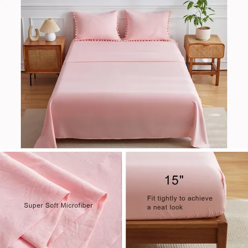 Vista 4 de IHOUSTRIY Juego de edredón rosa para niños, tamaño individual, cama en una bolsa, tamaño individual, 5 piezas para adolescentes y niñas