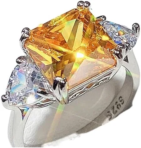 Vista 9 de Anillo de compromiso de plata de ley 925 con diamantes de color cuadrado, anillo de compromiso con circonita cúbica para mujer, banda fina