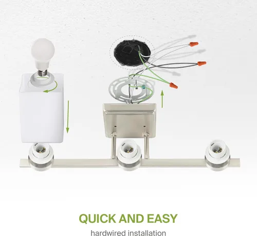 Vista 7 de ASD Accesorio de iluminación de tocador de montaje en pared de 3 luces Enchufe E26 de 60 W de 120 V Compatible con bombillas LED