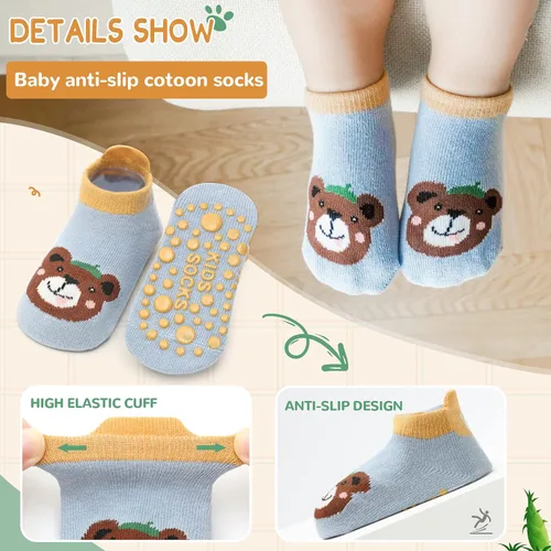 Vista 3 de Calcetines antideslizantes para bebés y niños pequeños, calcetines de algodón antideslizantes con pinzas, 6 pares