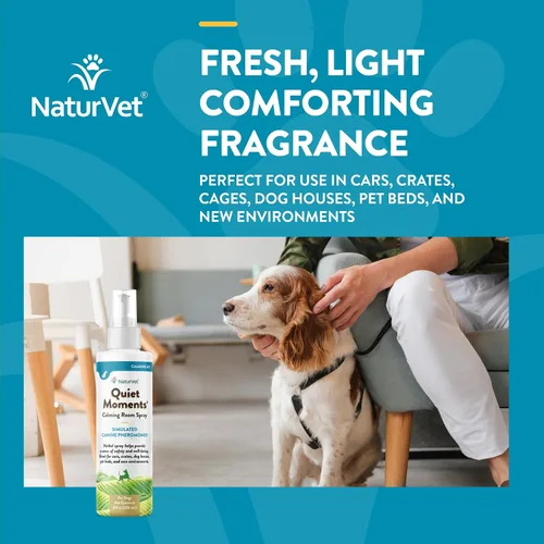 Vista 4 de NaturVet Quiet Moments Spray Calmante Herbal para Habitación Suplemento para Perros – Ideal para Automóviles, Jaulas para Perros, Nuevos Entornos
