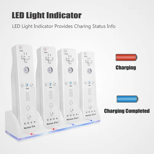 Vista 2 de 4-in-1 Charging Station for Wii&Wii U Remote Controller,Charger with 4 Rechargeable Battery Packs
