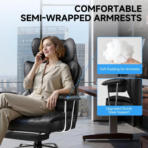 Vista 5 de COMHOMA Silla de oficina grande y alta, silla de juegos de cuero con reposapiés, silla de oficina ergonómica ejecutiva con soporte lumbar de resorte
