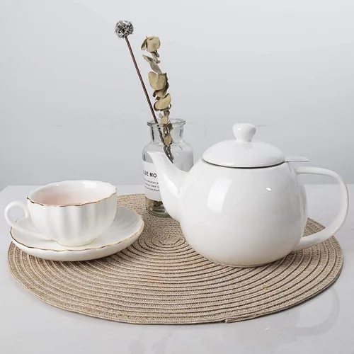 Vista 5 de Sweejar - Tetera de cerámica, tetera de porcelana de 30 onzas con infusor Azul