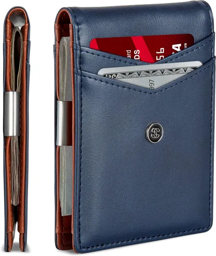 Vista 19 de Suavell Billeteras delgadas de cuero para hombres. Cartera con clip para dinero. Cartera de perfil bajo RFID Cartera minimalista