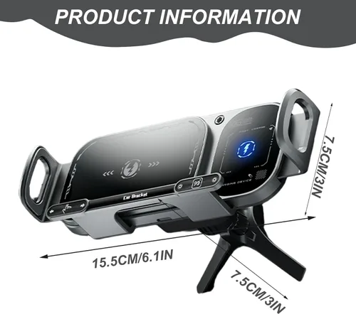 Vista 7 de Soporte giratorio de carga inalámbrica para automóvil con sujeción automática de 15 W de carga rápida para teléfono, control táctil, cargadores