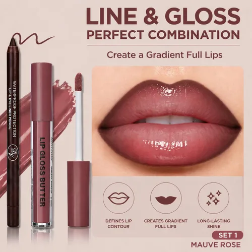 Vista 99 de BAISEN DIARY 2 en 1 doble punta mate delineador de labios y brillo de labios, lápiz combinado de labios marrón nude degradado, delineador de labios