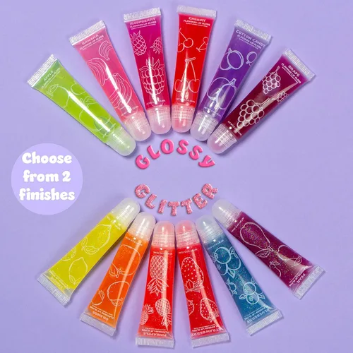 Vista 3 de EXPRESSIONS Juego de 12 brillos de labios saborizados a granel Tubos de compresión no tóxicos, seguros para niños para recuerdos de fiesta