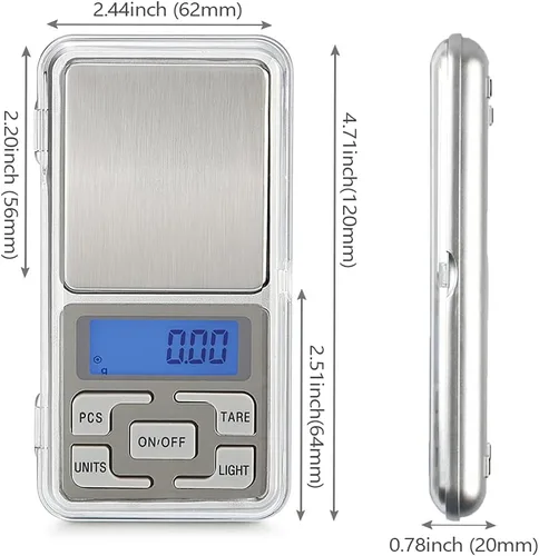 Vista 3 de Báscula digital de bolsillo, capacidad de 17.64 oz, balance de alta precisión de 0.00 oz, mini báscula de peso de recarga de gramos, báscula