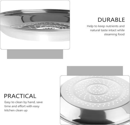 Vista 6 de Yardwe Plato para cocinar al vapor de acero inoxidable con agujeros, estante de 13.4 in para cocinar, perfecto para albóndigas, tamales y verduras