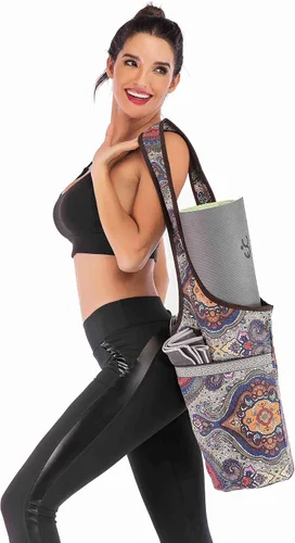 Vista 6 de Ewedoos Canvas Yoga Mat Bag Fits Most Mats Yoga Bag with Large Storage Pockets to Hold More Accessories Ideal for Pilates Workout Gifts & Travel