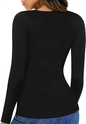 Vista 3 de HERLOLLYCHIPS Camiseta de manga larga para mujer cuello redondo acanalada sexy casual elegante para otoño e invierno